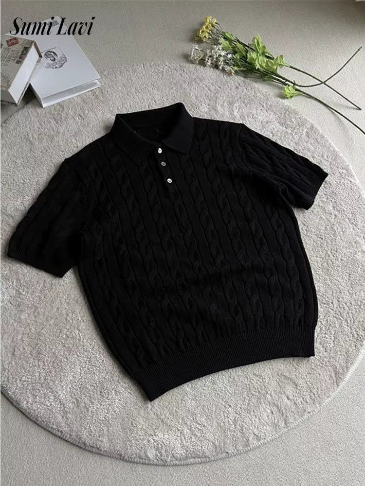 À la mode Slim Fit hommes tricoté polos été décontracté torsion Jacquard hauts en tricot