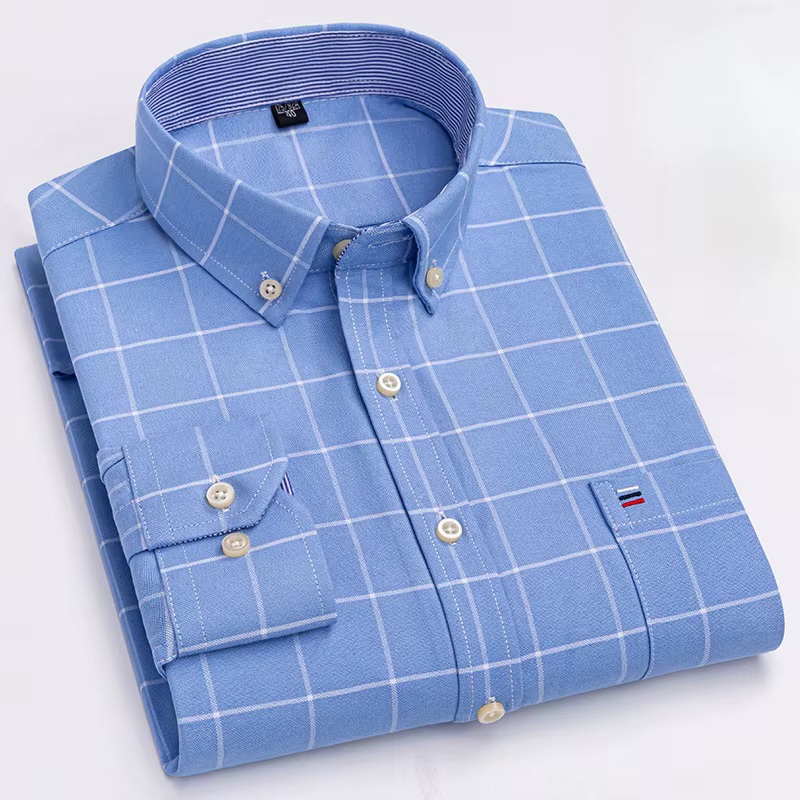 100% coton Oxford hommes chemises à carreaux homme d'affaires décontracté haute qualité à manches longues poche chemise