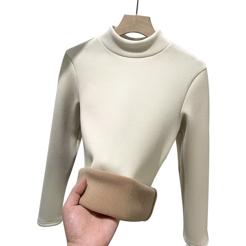 T-shirts pour femmes épais polaire chaud automne hiver chemise à manches longues col roulé t-shirt décontracté coréen basique sous la chemise