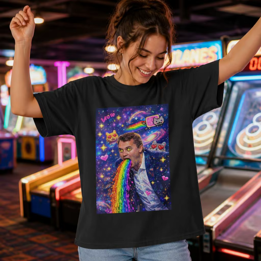 Kirkification Charlie Kirk Creative Meme Nyan-Cat T-shirt drôle pour hommes 100% coton