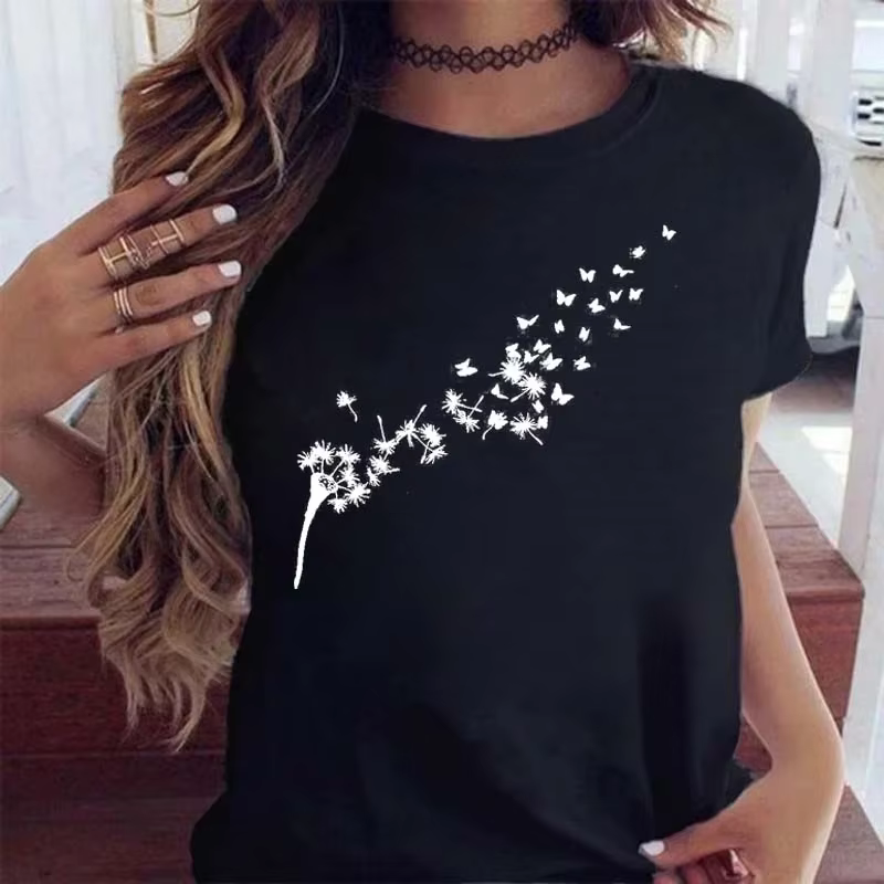 T-shirt à manches courtes pour femme avec imprimé graphique de pissenlit