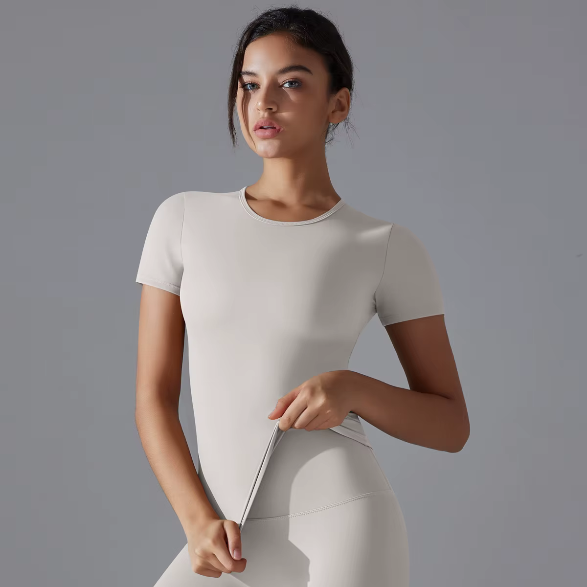 Femmes course sport t-shirt été à manches courtes col rond respirant extensible GYM Yoga mince Fitness haut actif