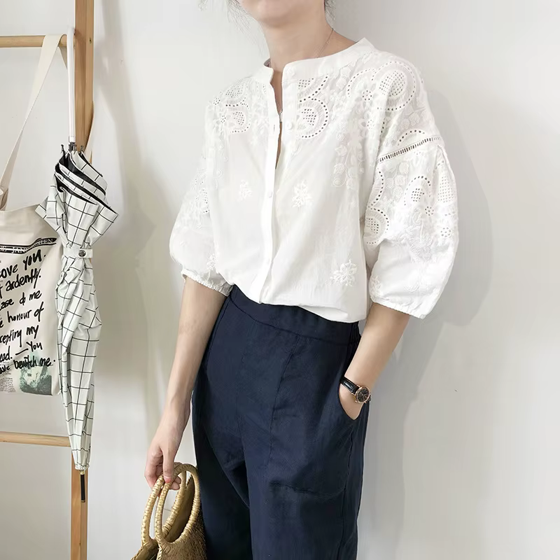TEELYNN blanc coton broderie florale Blouse chemises pour haut pour femme chemise Vintage Blouses été 2025 Boho décontracté dames Blusas
