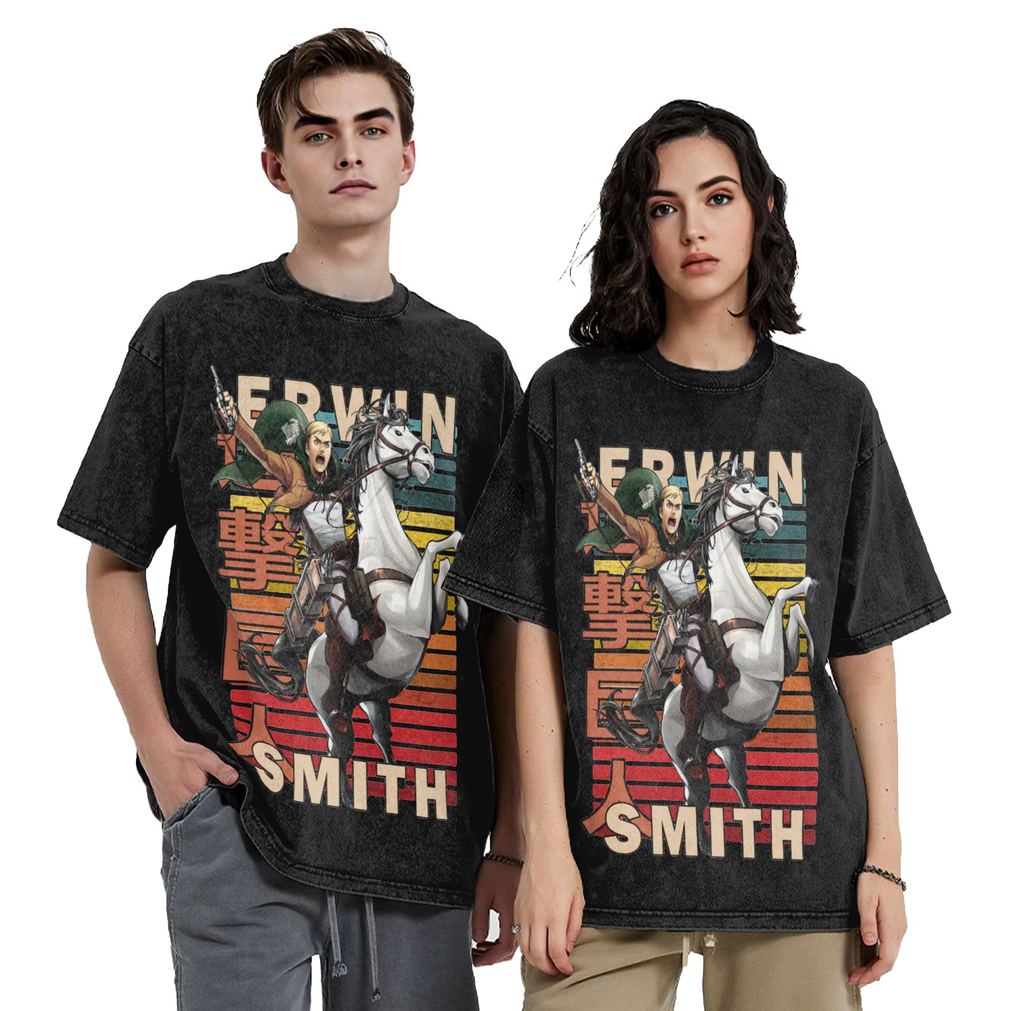 Erwin Smith Attack On Titan Shingeki No Kyojin T-shirt délavé 100% coton vintage pour hommes et femmes