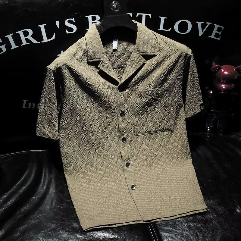 Chemise à Manches Courtes et Col Cubain pour Homme, Vêtement Polyvalent, Personnalisé, à la Mode, de Style Fin, Nouvelle Collection d'Été