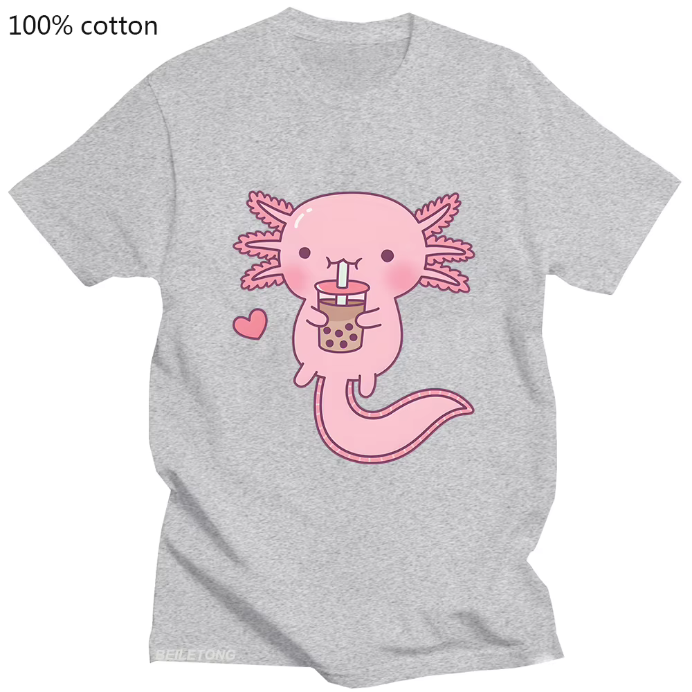 T-shirt imprimé rose Axlotl Kawaii Bubble Tea pour femmes