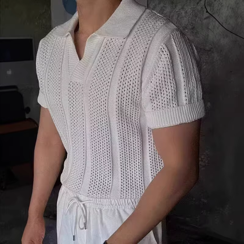 Polo à manches courtes en maille ajourée pour homme