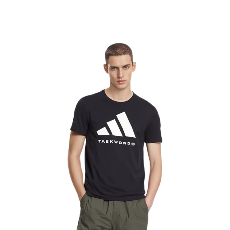 T-shirt adidas noir et blanc en maille à col rond unisexe