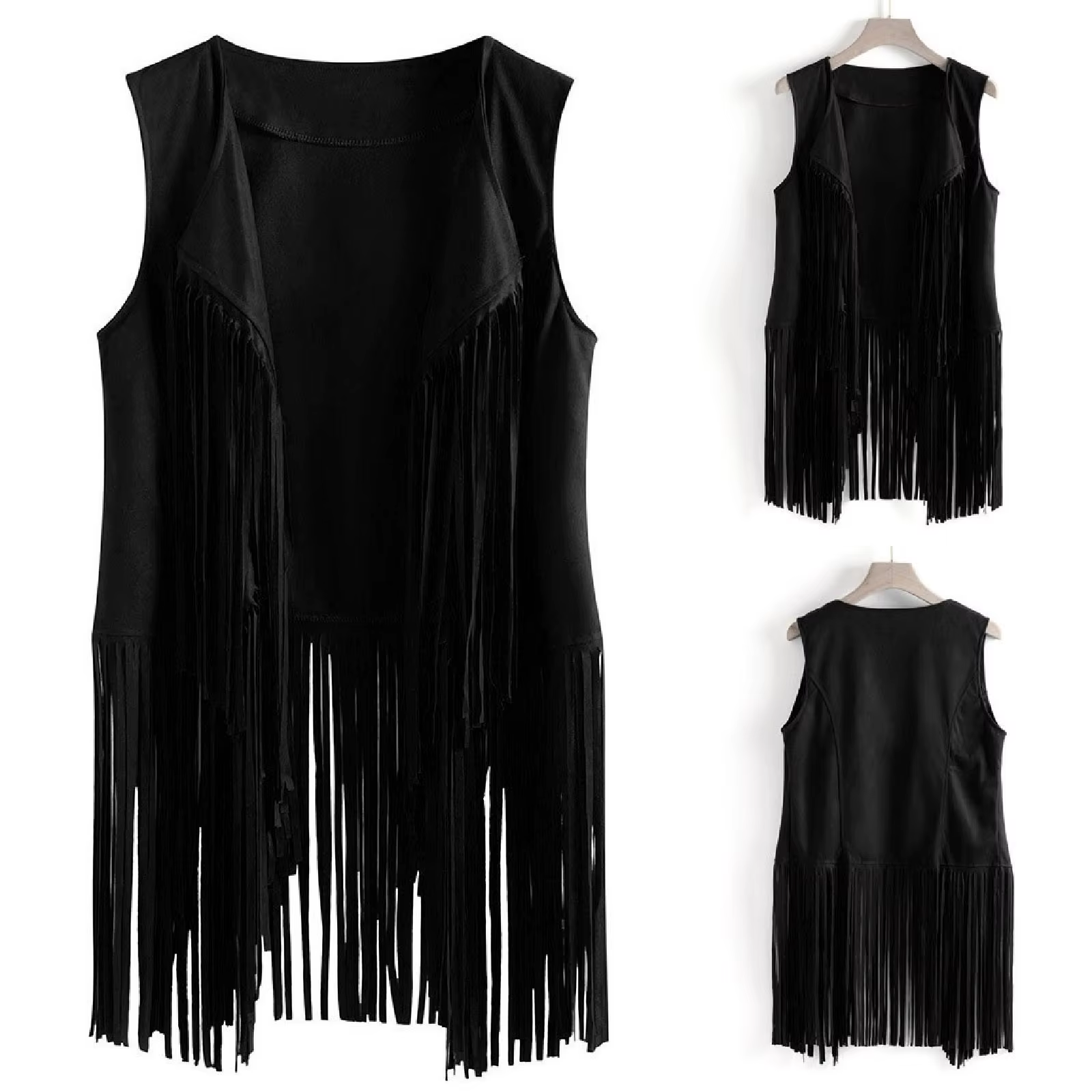 Nouveau Gilet Frangé Sans Manches pour Femme 2025 – Cardigan Ouvert Style Artistique Rétro Personnalisé en Tissu