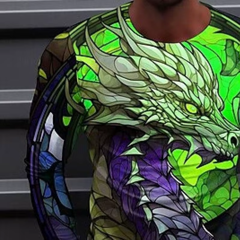 T-shirt Dragon coloré à manches longues et col rond pour hommes