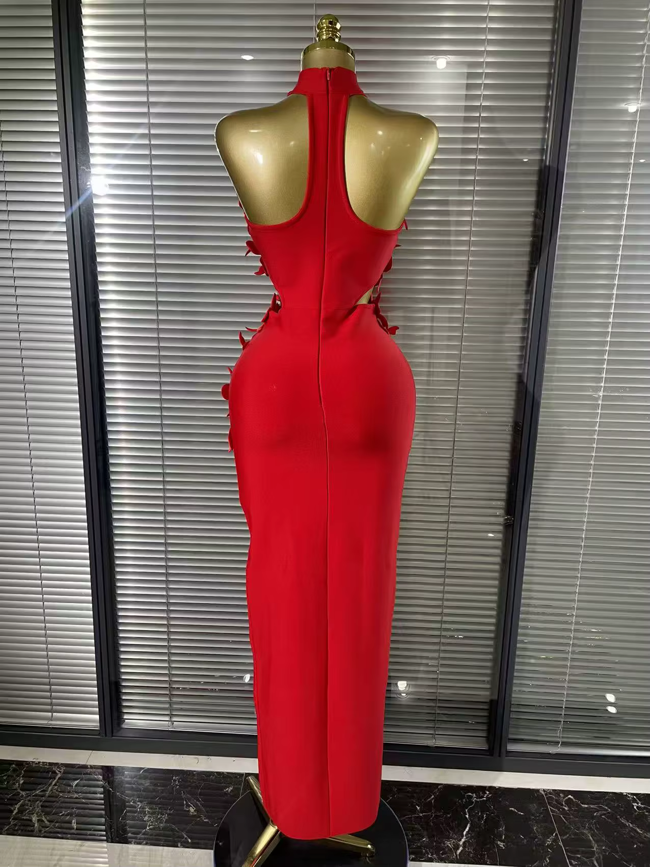 Rouge noir femmes sans manches Sexy hors de l'épaule moulante pansement longue robe florale élégante soirée mariage sirène porter