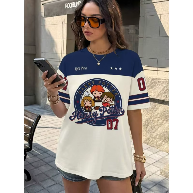 T-shirt Vintage Harry Potter Campus Homme Femme Manches Courtes Imprimé Décontracté Été Oversize Rétro Style Universitaire Streetwear Haut