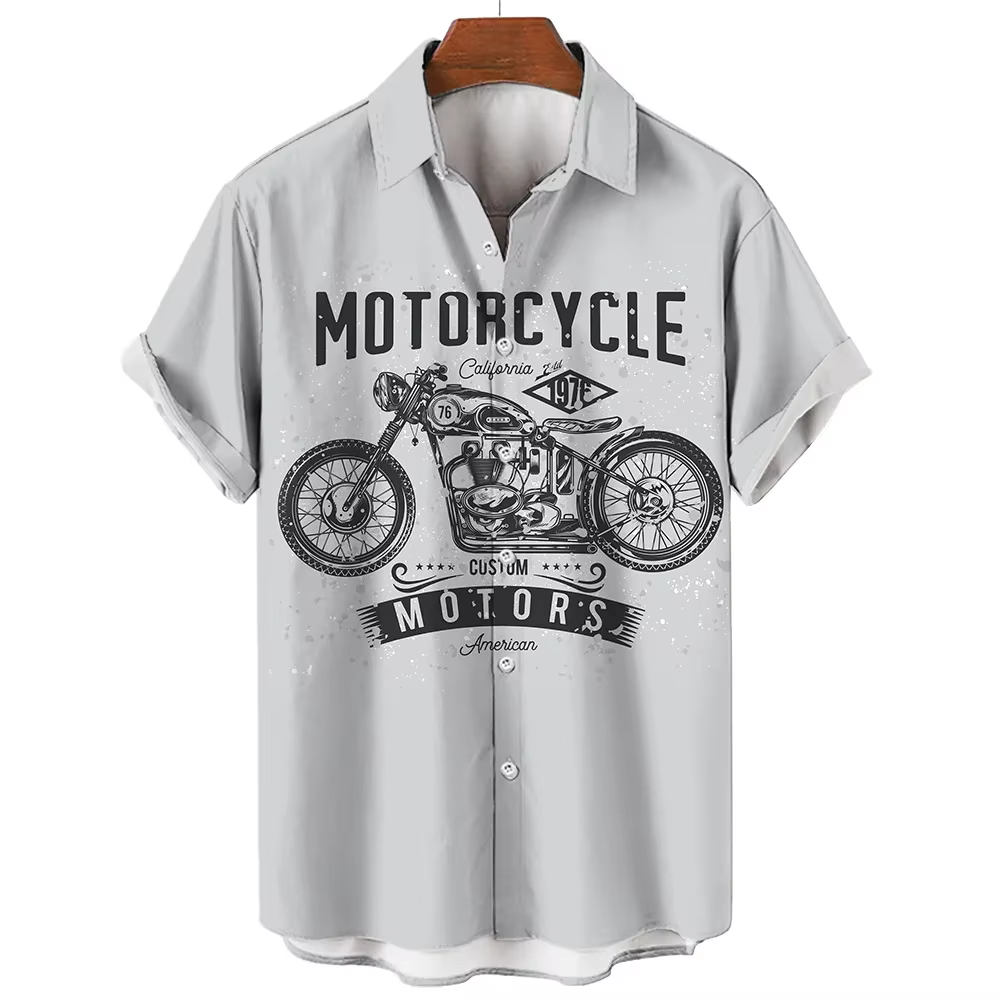 T-shirt Rétro à Motif Moto Manches Courtes pour Homme Été 2026 – Motif Moto 3D