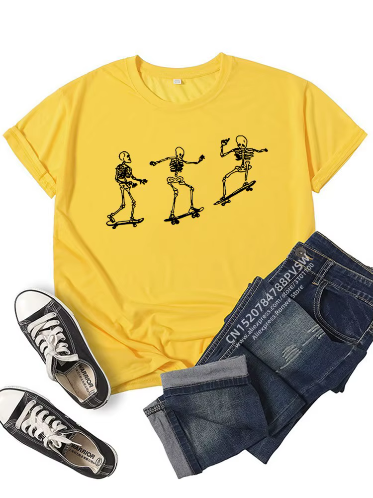 T-shirt à manches courtes Skull Skateboard pour femmes et filles