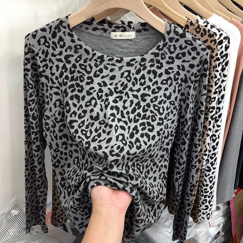 OCEANLOVE Y2k vêtements léopard t-shirt pour femmes Vintage printemps automne bases Ropa De Mujer mode coréenne mince t-shirts courts