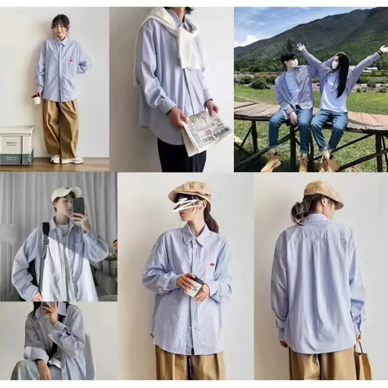 Nouveauté 2026 – Exporté au Japon – T-shirt à manches longues brodé en coton unisexe pour homme/femme – Col revers – Hauts de sweat-shirt