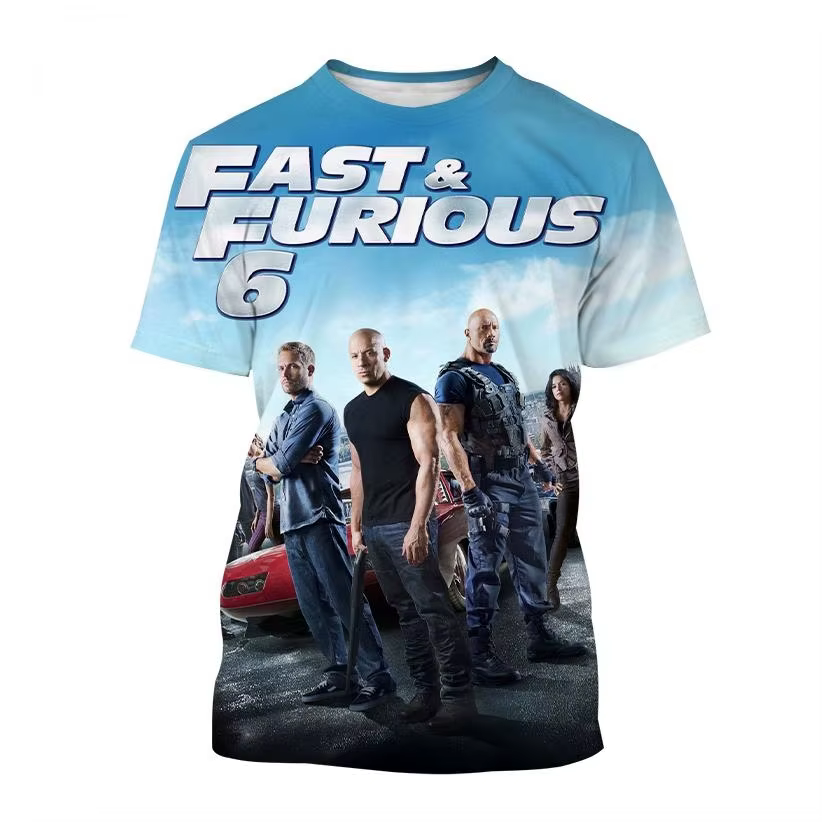 T-shirt à manches courtes imprimé 3D Fast and Furious pour hommes et femmes