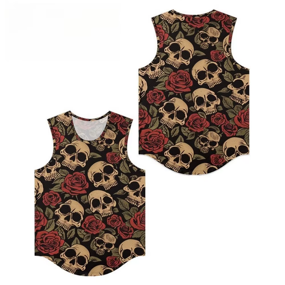 Crâne Muscle Blossom Floral Hommes Débardeur Gilet Respirant Été Beachwear Lâche Tendance Rue Mode Sport Surdimensionné Vêtements