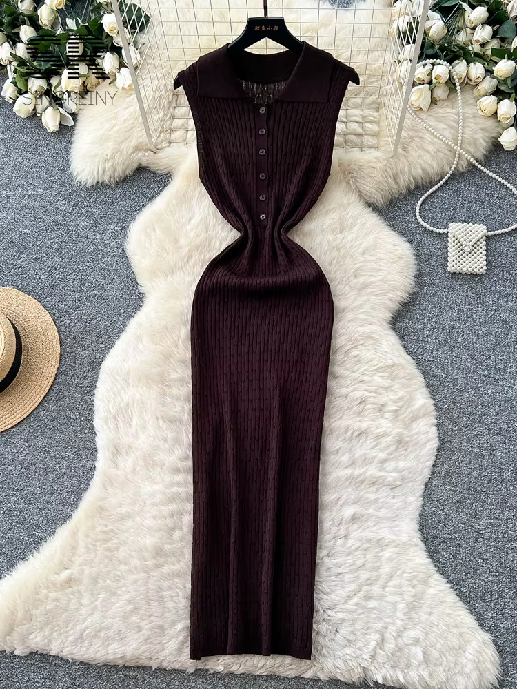 Robe longue moulante en maille extensible SINGREINY pour femme
