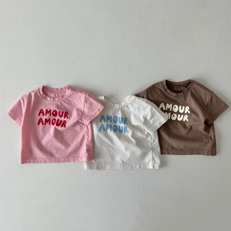 Bébé à manches courtes t-shirt garçon filles mignon Simple lettre impression
