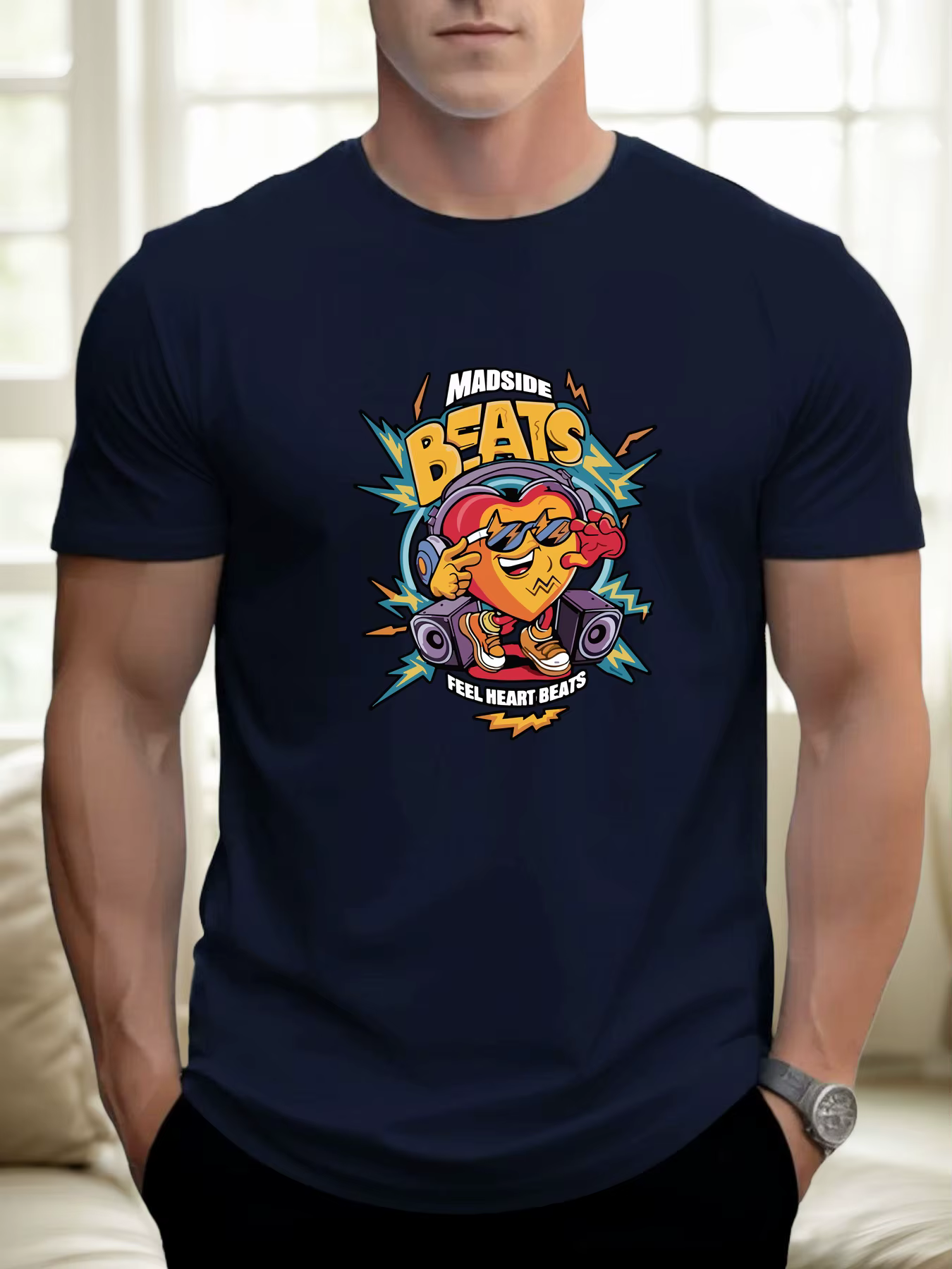 T-shirts pour homme MADSIDE BEATS 100 % coton impression graphique été t-shirt col rond décontracté respirant style de rue haut quotidien