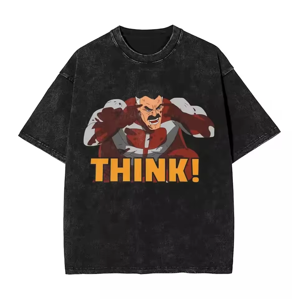 Nouvelle Arrivée 2026 T-shirt Homme Rétro Invincible Motif Dessin Animé et Bande Dessinée Effet Délavé