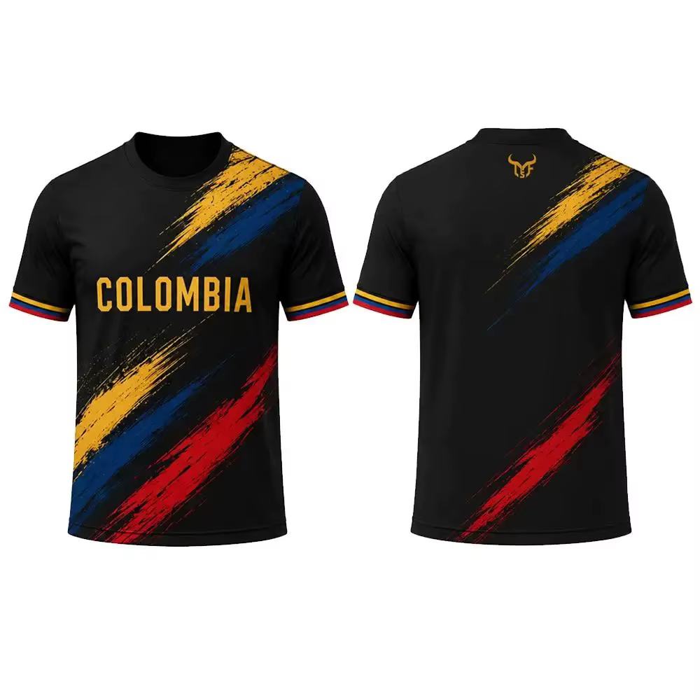 Maillot de football pour homme avec imprimé aux couleurs du drapeau colombien, respirant, pour l'entraînement sportif en stade, t-shirt décontracté à col rond pour l'extérieur