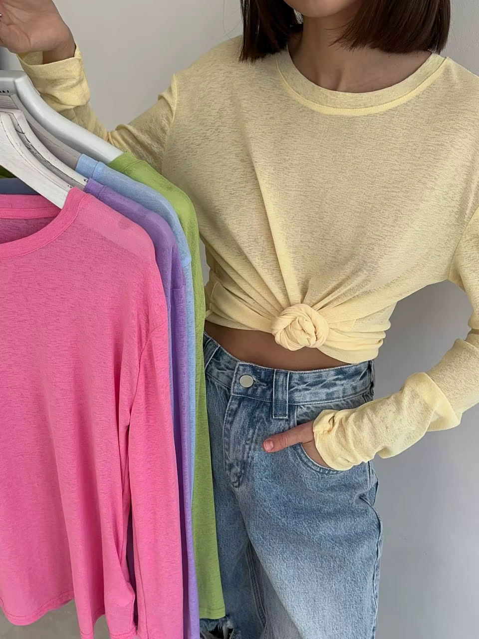 Hirsionsan 2025 basique doux t-shirts femmes été automne manches longues lâche bas