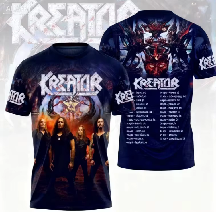 Nouveau T-shirt 3D imprimé Kreator Band 2026 pour Hommes