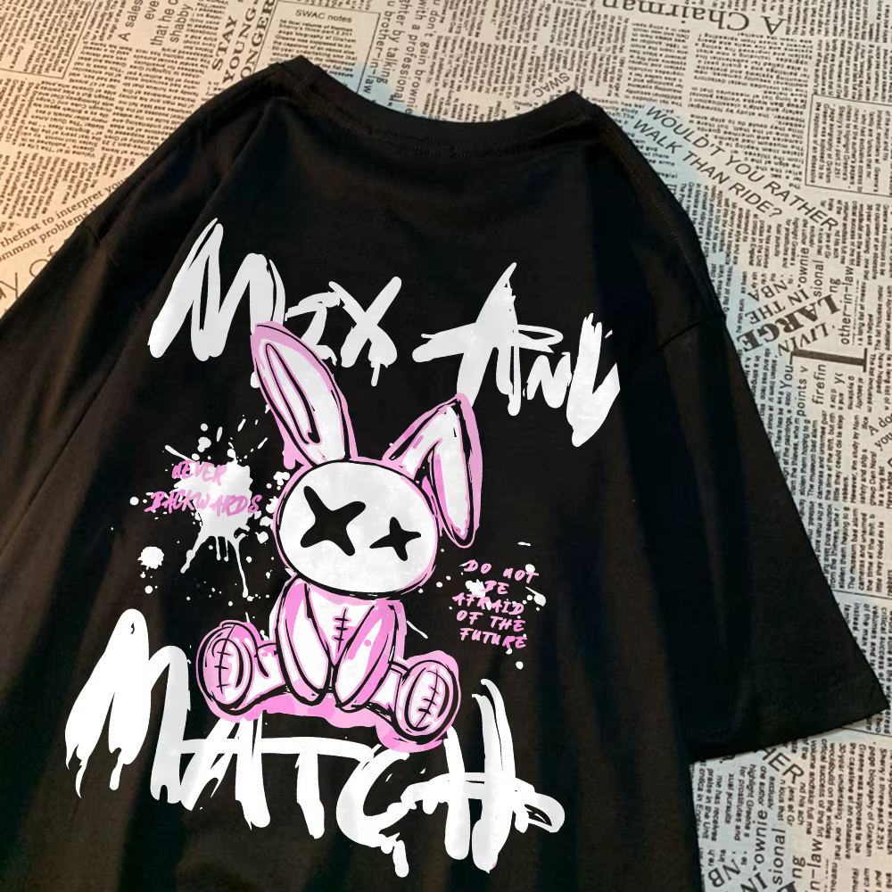 Rose Ragdoll lapin Harajuku imprimé T-Shirt hommes ample surdimensionné vêtements Hip Hop décontracté à manches courtes
