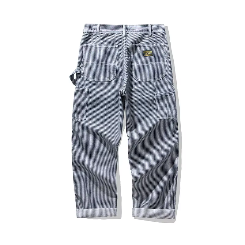 Pantalon de travail ferroviaire en Denim Original AMEKAJI salopette de travail rayée multi-poches Trekking en plein air randonnée Camping pantalon