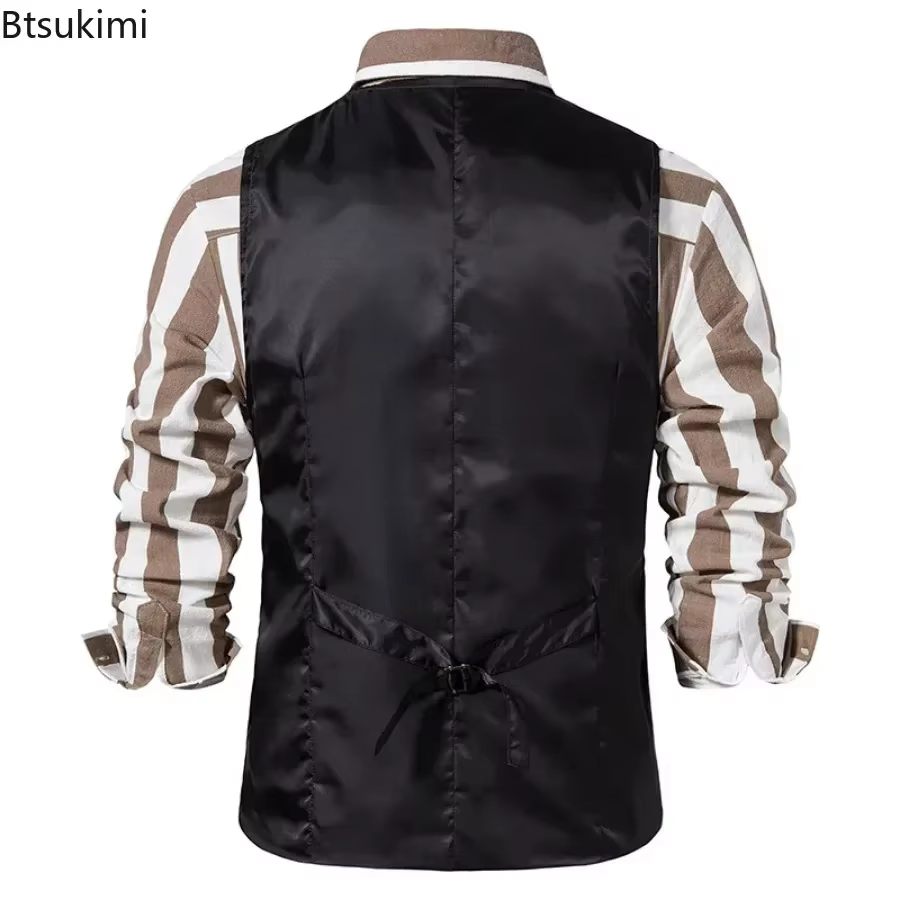 Gilet en Tweed à carreaux pour hommes, Vintage, simple boutonnage, haut de costume de Style anglais, décontracté, pour fête d'affaires, 2026