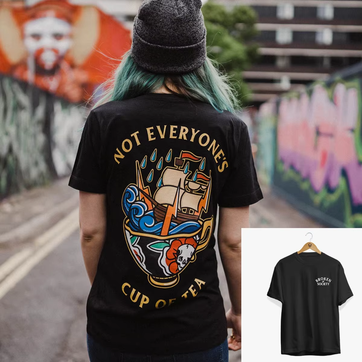 T-shirt décontracté style rétro « Not Everyone's Cup of Tea » avec motif tatouage