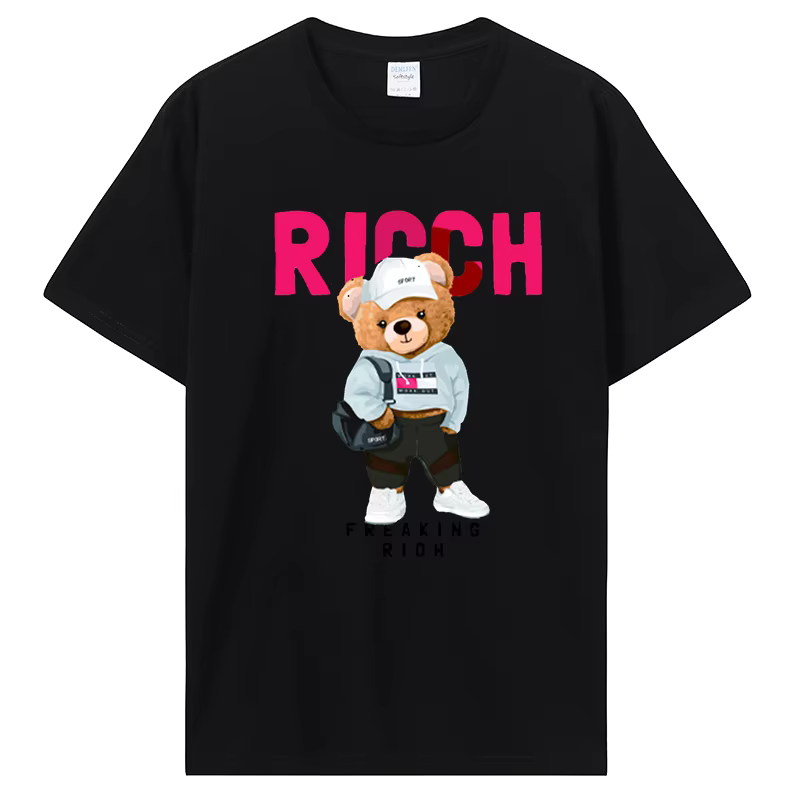 T-shirt imprimé ours en peluche à manches courtes pour hommes et femmes
