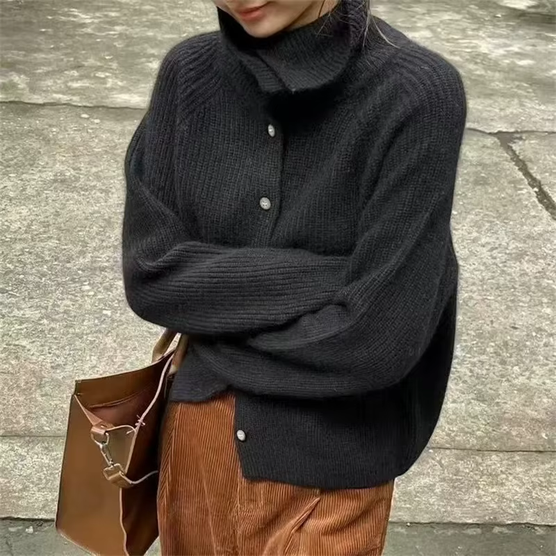 Chemise tricotée à col roulé pour Femme, Pull ample à manches longues, Cardigan de tempérament, manteau à revers, Pull à bascule, hiver