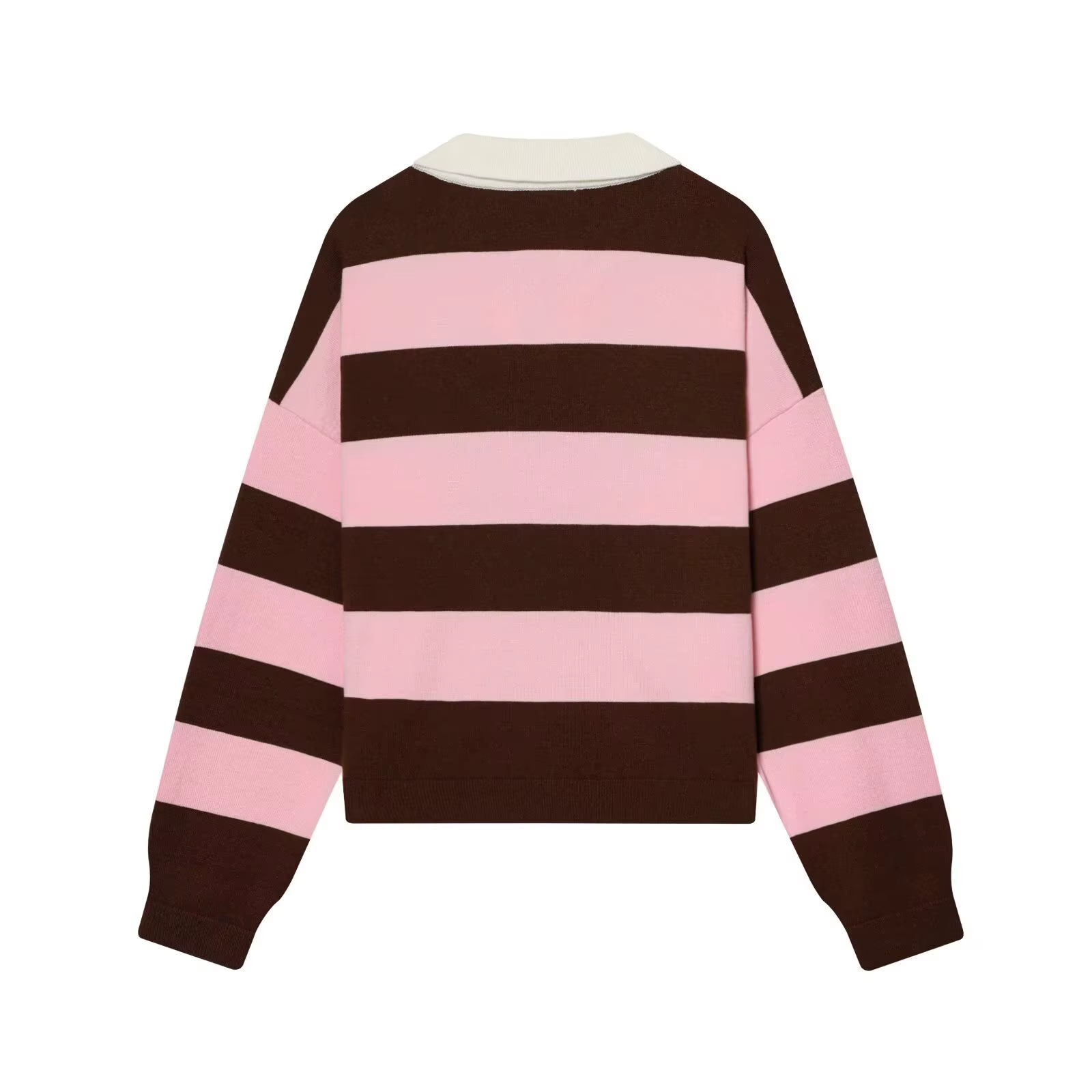 Nouvelle Arrivée Hiver – Pull Tricoté à Col Polo Rayé à Manches Longues – Style Décontracté Confortable en Fibre de Polyester Coupe Ample