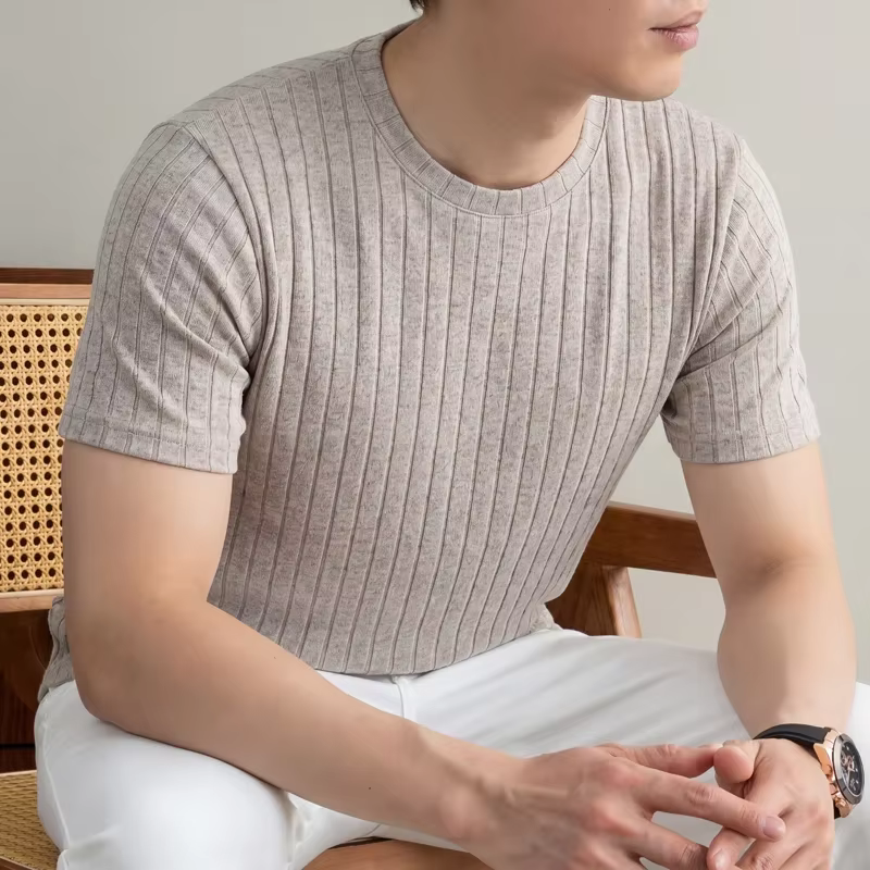 T-shirt côtelé à col rond pour homme