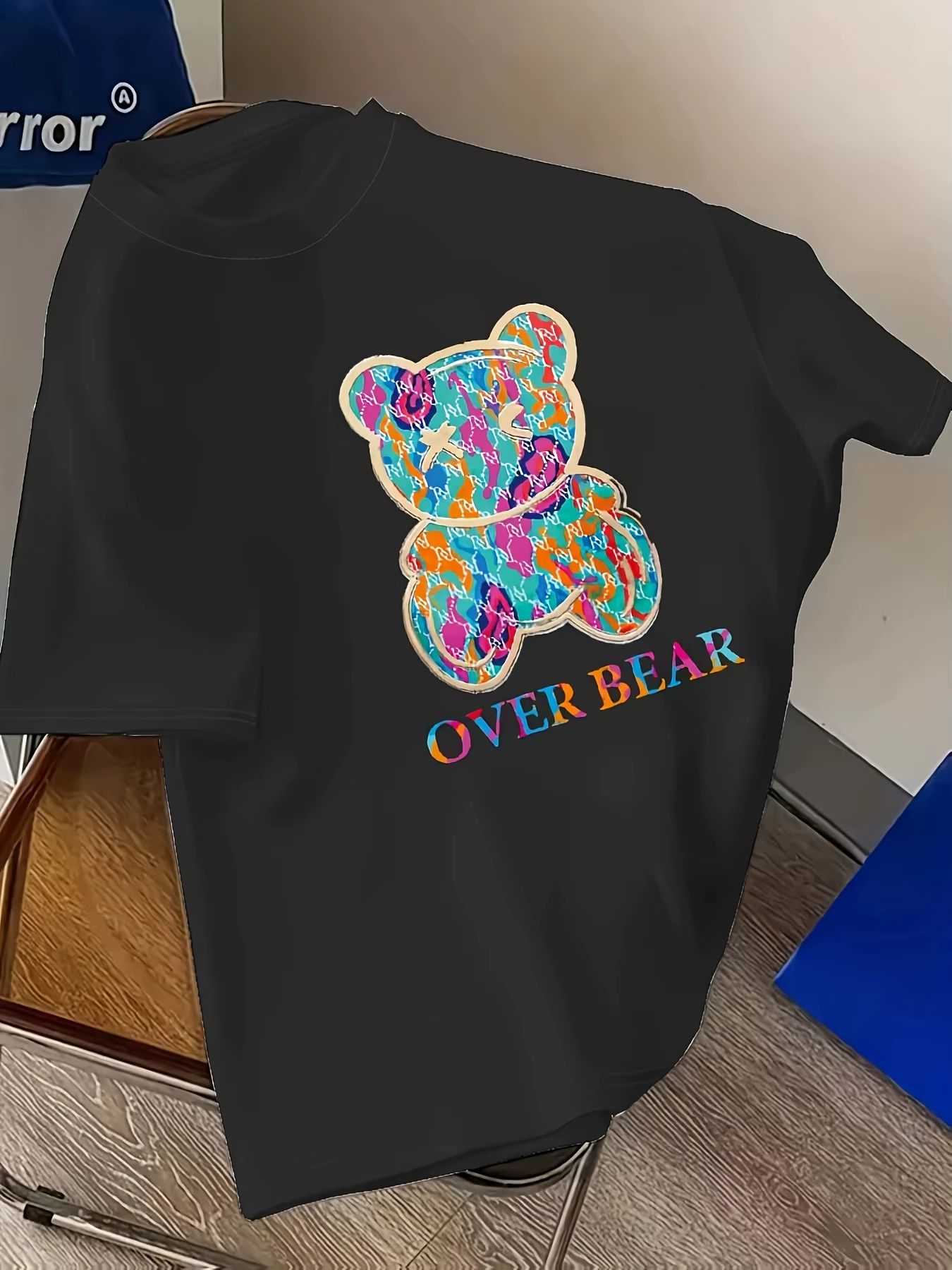 T-shirt pour homme en coton 100% doux de qualité supérieure avec imprimé ours graffiti coloré "Over Bear"