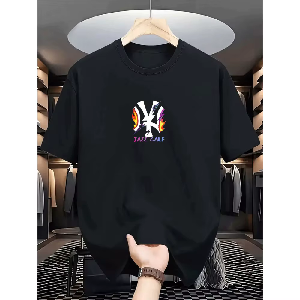 T-shirt à manches courtes et col rond pour homme - Décontracté et sportif, polyvalent. T-shirt imprimé avec lettrage européen/américain - Motif Londres