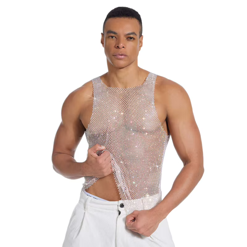 Débardeur en maille à strass scintillants pour homme