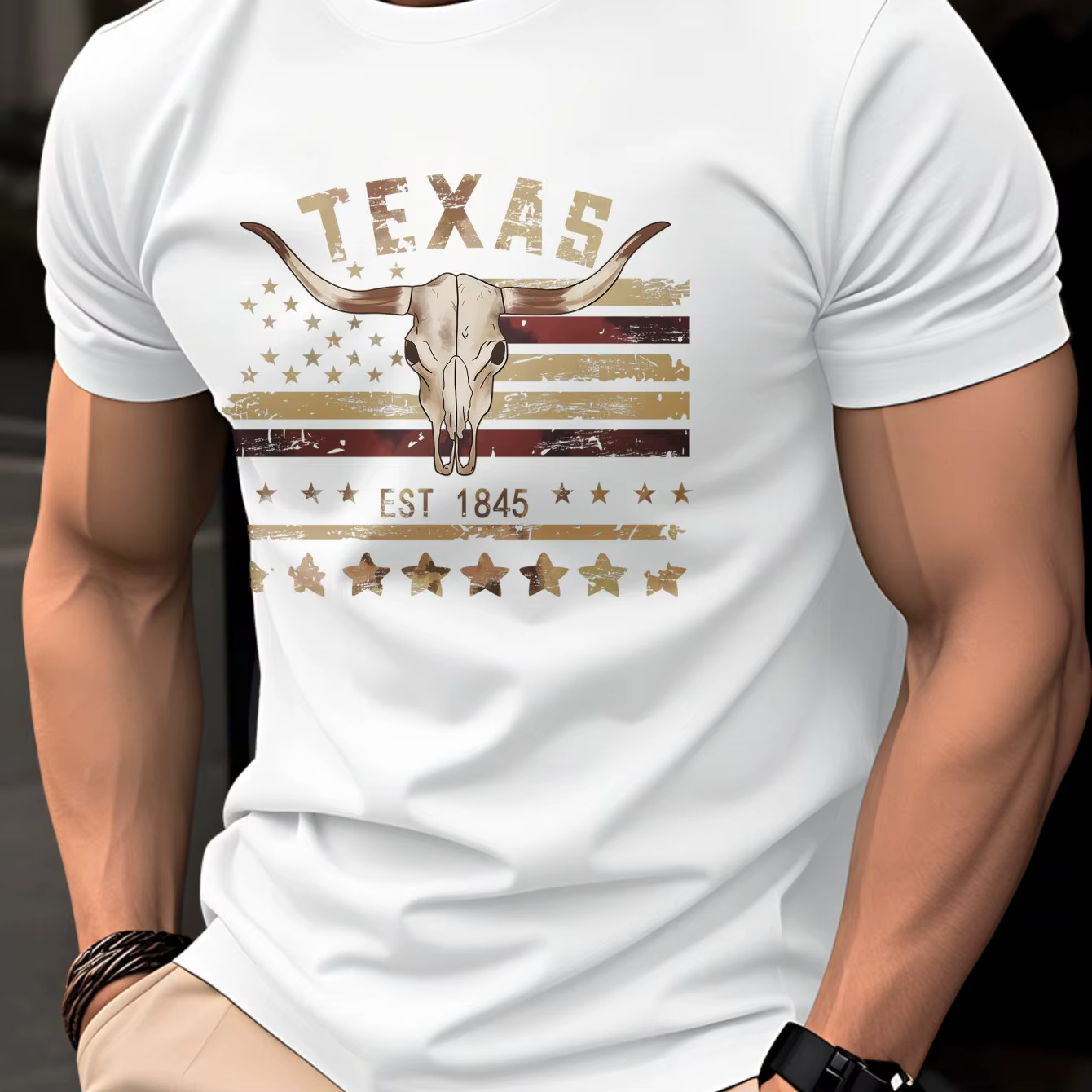 T-shirt pour homme Texas EST 1845 avec crâne de Longhorn