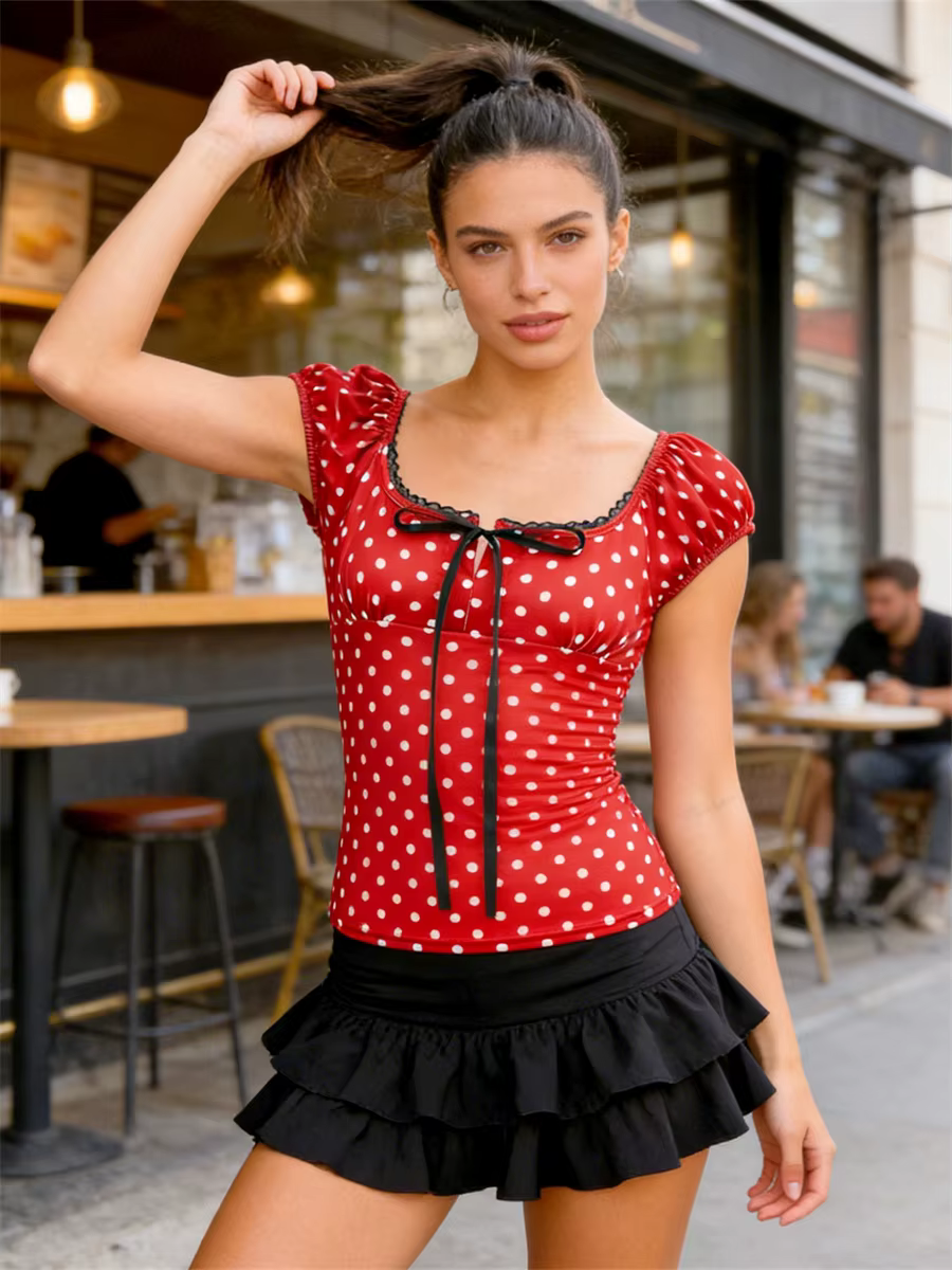 T-shirt manches courtes col carré pour femme