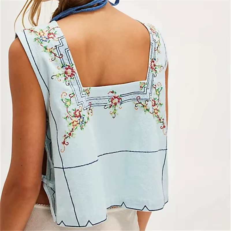 Débardeur brodé de fleurs pour femmes Y2K