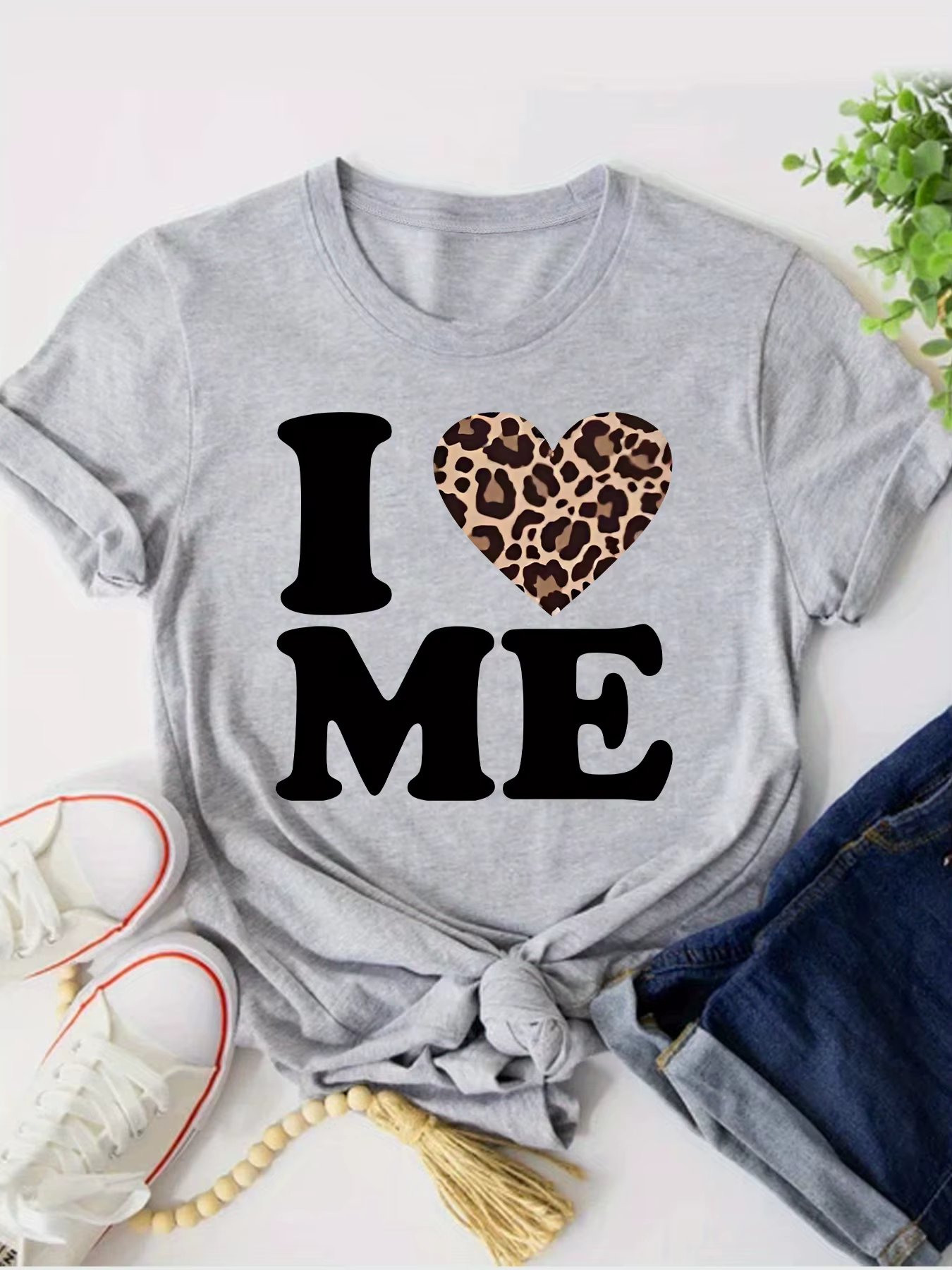 T-shirt imprimé cœur léopard I Me pour femme