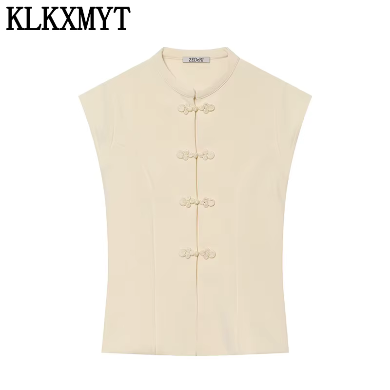 Haut décontracté et élégant pour femme KLKXMYT – Nouvelle collection 2026 – Débardeur court à nœud chinois