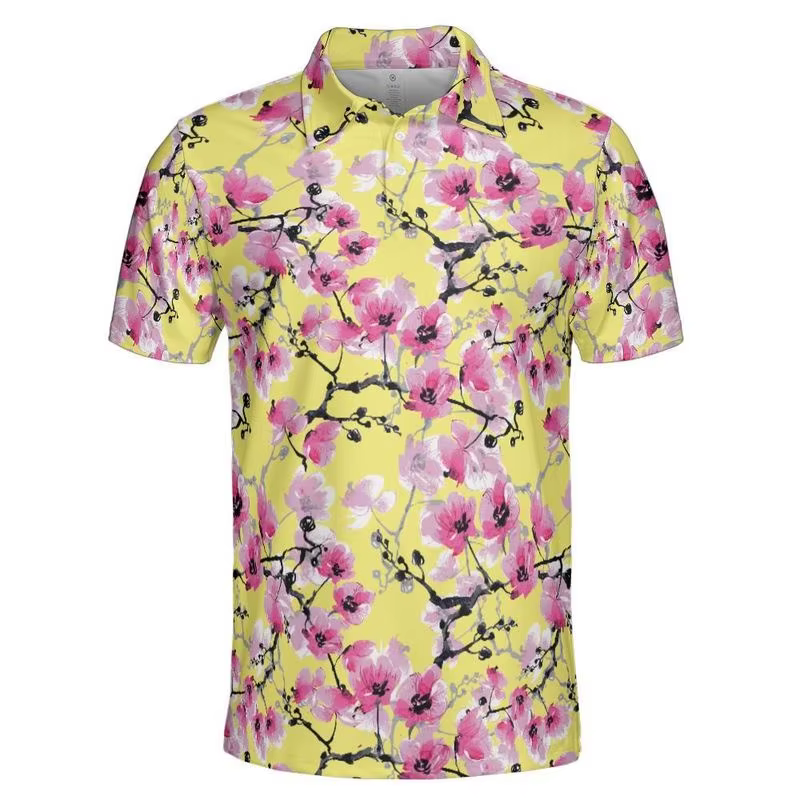 Polo en fleurs de cerisier roses pour hommes