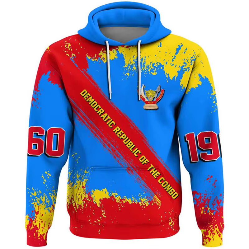 Impression 3D de la carte de la République du Congo, sweats à capuche, blason graphique PVD Congo, vêtements pour hommes, nouveau