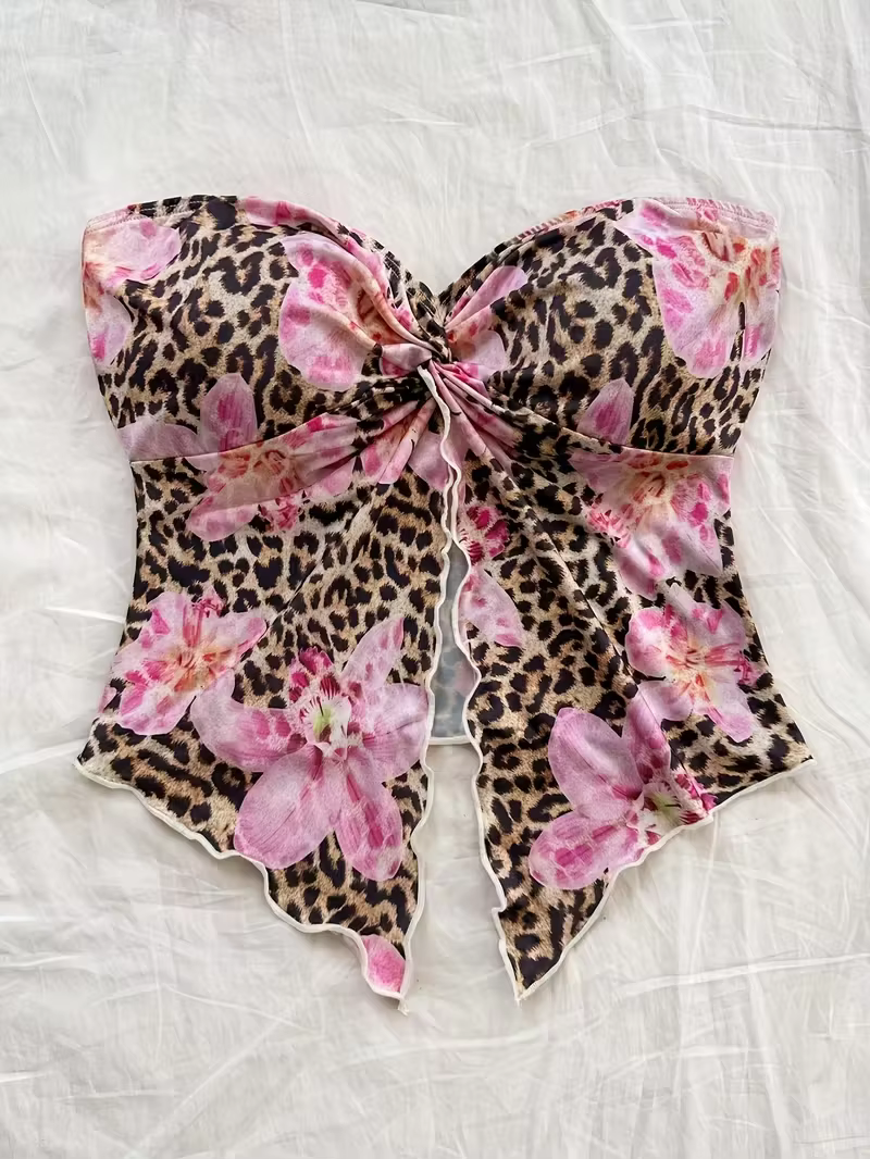 Top court, débardeur de fête pour femme avec motif floral rouge
