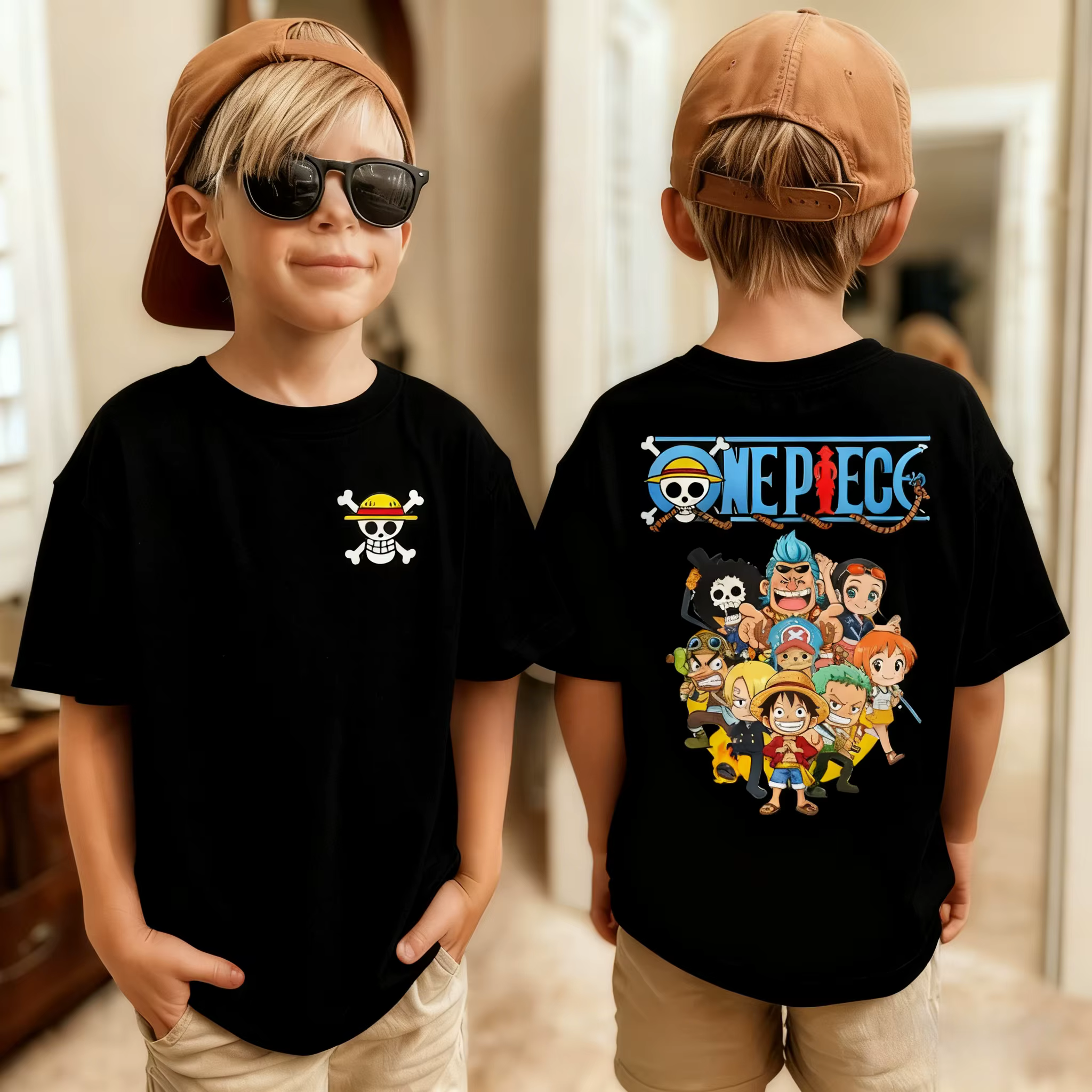 T-shirt imprimé One Piece pour filles et garçons