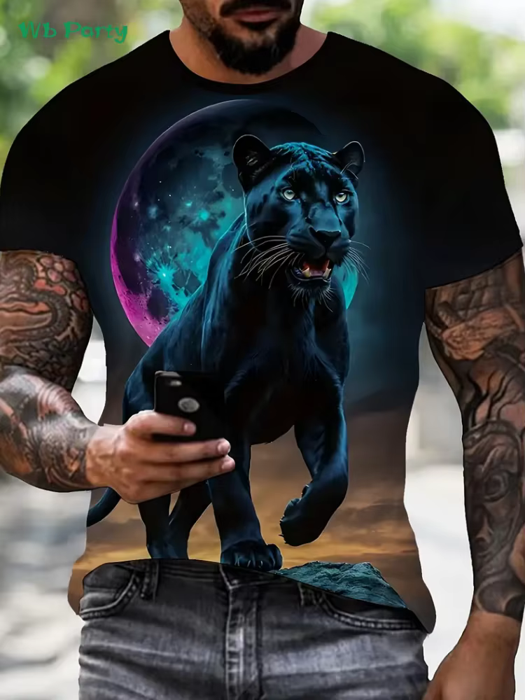 T-Shirt graphique léopard 3D pour hommes